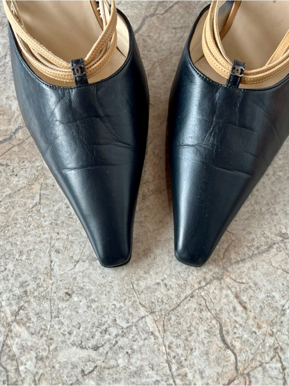 Chanel Fall 2000 Two-Tone Multi-Strap Comma Heel Slingbacks - Picture 3 of 13